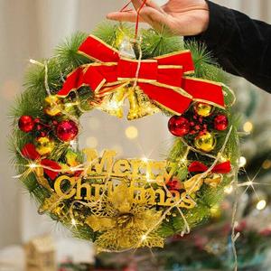 圣诞节花环装饰品发光门挂件铃铛家用摆件聖誕節裝飾墙挂场景布置
