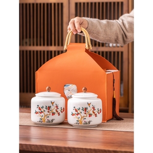 日本进口MUJI无印良品高档国风皮盒茶叶包装礼盒空盒陶瓷罐装红茶