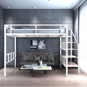 小户型高架床复式上铺悬空床上床下沙发阁楼双层多功能铁艺省空间