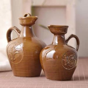 厂家直销陶瓷复古风带把手酒瓶空瓶家用创意土陶酒壶酒罐1-20斤装