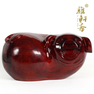 雅轩斋红木雕猪储蓄罐摆件 大号30cm存钱罐实木质创意储钱罐红色