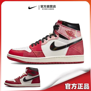 耐克男鞋Nike Air Jordan 1 AJ1蜘蛛侠2.0高帮红黑女鞋复古篮球鞋