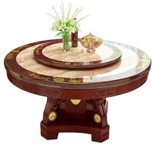 中式大理石餐桌椅组合小户型实木圆桌家用带转盘欧式乡村复古饭桌
