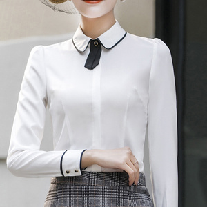 春装新款韩版女装2019职业衬衫白色四棉弹修身长袖女士工装衬衣