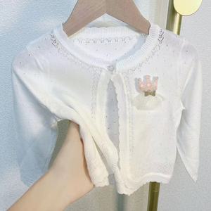 婴儿空调衫薄款女童小外套新生宝宝针织开衫公主镂空夏季