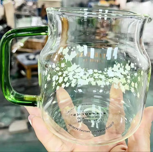 韩国星爸樱花春季油菜花系列绿色把手冷水壶小狐狸咖啡玻璃茶壶