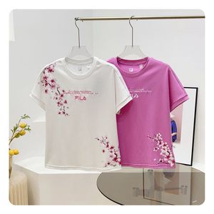 FILA斐乐潮牌女子中国系列夏季樱花文化衫时尚圆领短袖T恤纯棉