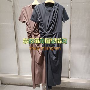 JNBY/江南布衣24夏新品连衣裙黑色捏褶短袖5O5G12980-1595