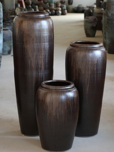 高温陶瓷土陶罐 落地家居装饰花瓶花器三件套 流金岁月粗陶摆件