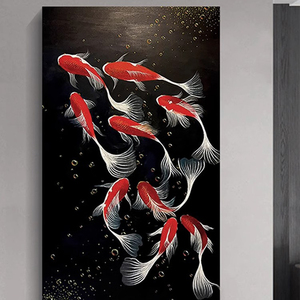 《年年有余》新中式锦鲤鱼红色客厅装饰画九鱼图玄关挂画大气送礼