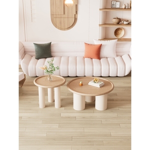 宜家IKEA现代简约家用客厅小户型奶油风桌子圆形极简原木风茶几