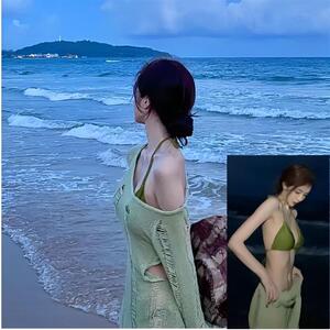 韩国2023夏季新款比基尼泳衣女性感显白纯欲风三件套带罩衫bikini