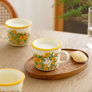 兔子马克杯花朵陶瓷水杯可爱家用儿童女生轻奢高颜值咖啡奶茶杯子