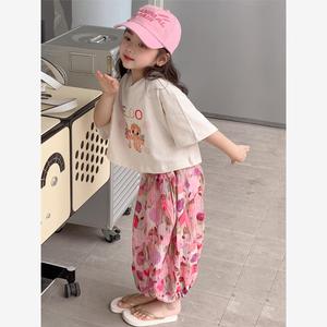巴拉巴拉新款韩国女童短袖套装2024夏装儿童宝宝夏季卡通洋气衣服