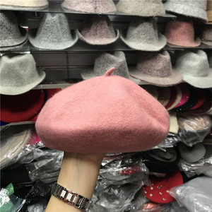 韩国儿童立体贝雷帽复古女童可调节画家帽英伦时尚纯色羊毛南瓜帽