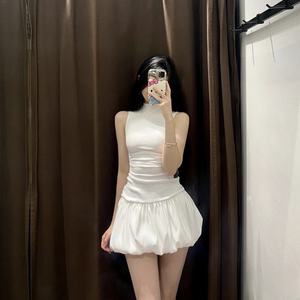 ZARA 夏季新品气球版型白色粉色黑色罗纹拼接连衣裙女0085361 250