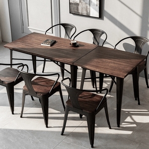 实木餐桌桌椅现代简欧餐吧音乐甜品咖啡厅复古奶茶靠墙工业风组合