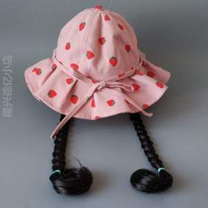 帽子小孩婴幼儿带可爱防晒渔夫帽帽{盆假发儿童超萌春秋宝宝辫子