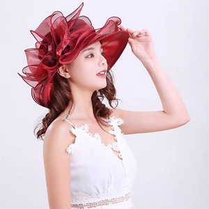 新款欧根纱防晒帽子女夏花朵遮阳帽英式可折叠礼帽凉帽女式太阳帽