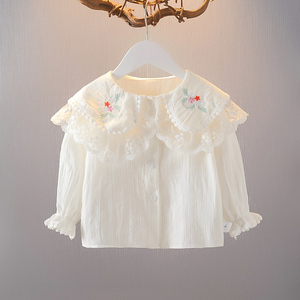 戴维贝拉2024女童衬衫春装新款童装女宝宝洋气白衬衣儿童休闲长袖