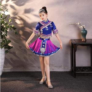 新款少数民族儿童表演服广西壮族三月三女童服装七月火把节舞蹈服