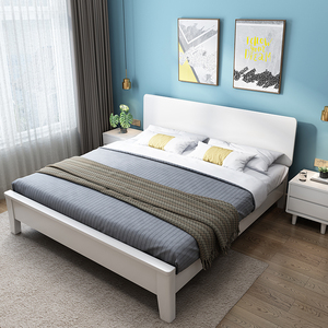 林氏木业床实木床1.8米现代简约白色双人床1.5m出租房经济型简易
