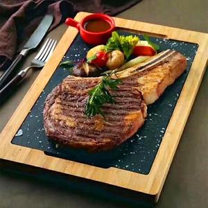 包邮北欧创意竹木板岩牛排盘西餐料理盘实木黑色石板保温石头餐具