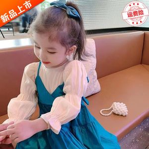 巴拉巴拉韩系雪纺长袖花边优雅连衣裙甜美可爱女童儿童夏装连衣