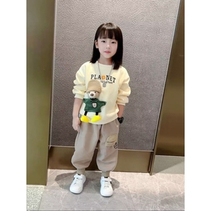 巴啦巴啦女童秋冬套装2024新款立体小熊卫衣儿童洋气加绒长袖韩版