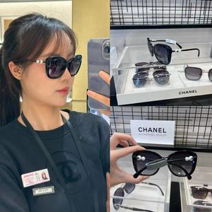Chanel/香奈儿墨镜新款遮阳镜珍珠方框偏光黑色太阳眼镜女ch-5339