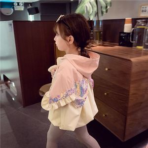 巴拉巴柆女童秋装外套2024新款韩版儿童洋气连帽风衣亮片蝴蝶结上