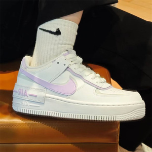 Nike耐克女鞋Air Force1 Shadow空军一号新款马卡龙白紫双钩板鞋