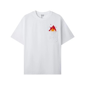 罗意威2024夏季龙猫限定哈尔的移动城堡火焰口袋刺绣短袖t恤