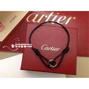 Cartier卡地亚 经典款TRINITY三色金18k玫瑰金 黑色手链 手绳手镯