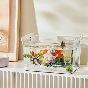 塑料鱼缸透明亚克力热带鱼缸一体成型插花水缸生态缸防摔孔雀鱼缸