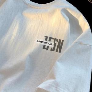 乔丹新品字母印花白色纯棉T恤男士夏季2024新款美式宽松vibe半袖