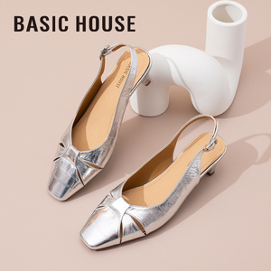Basic House/百家好包头凉鞋女银色2024夏季新款配裙子法式小凉鞋
