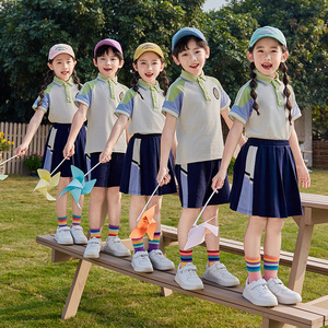 学院风紫色校服套装小学生演出服夏季男女儿童毕业班服幼儿园服新