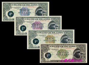 新西兰查塔姆群岛1999年第一版2/3/10/15元4张一套塑料纪念钞 UNC