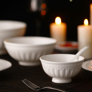 银凤“卢浮”法式纯白浮雕骨瓷餐具套装碗碟家用轻奢釉下彩礼盒装
