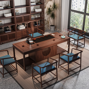 新中式茶桌椅组合办公茶台茶几现代简约茶空间阳台小户型一桌五椅