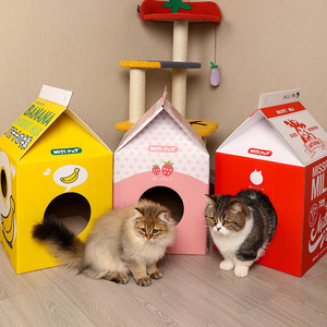 Misspet牛奶盒猫抓板瓦楞纸猫窝猫咪磨爪封闭式猫猫纸箱玩具房子