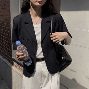 夏季薄款小个子西装外套女短款韩系宽松休闲高级感垂感上衣短袖OL