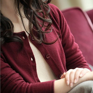 开衫女短款羊绒衫圆领长袖针织衫外套韩版修身毛衣外搭显瘦打底衫