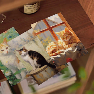 10张油画小猫卡片留言卡明信片室内卧室墙面温馨氛围感装饰DIY