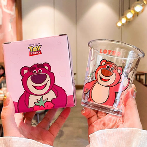 迪士尼儿童水杯家用可爱草莓熊透明反口玻璃杯牛奶杯喝水杯实用
