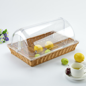 幼儿园糕点心盘透明面包罩藤编面包篮子带盖水果筐塑料食品展示盘