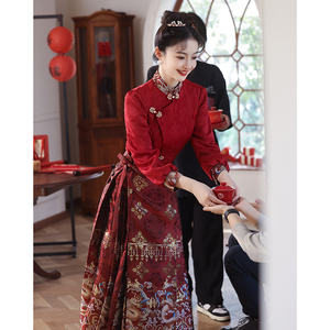 红色马面裙婚服2024新款新中式敬酒服新娘订婚礼服裙女结婚高级感