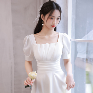 白色礼服连衣裙女法式领证登记小白裙订婚裙子小个子平时可穿成人