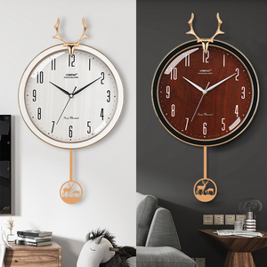 康巴丝鹿头挂钟客厅创意摇摆北欧时钟现代简约钟表时尚轻奢石英钟